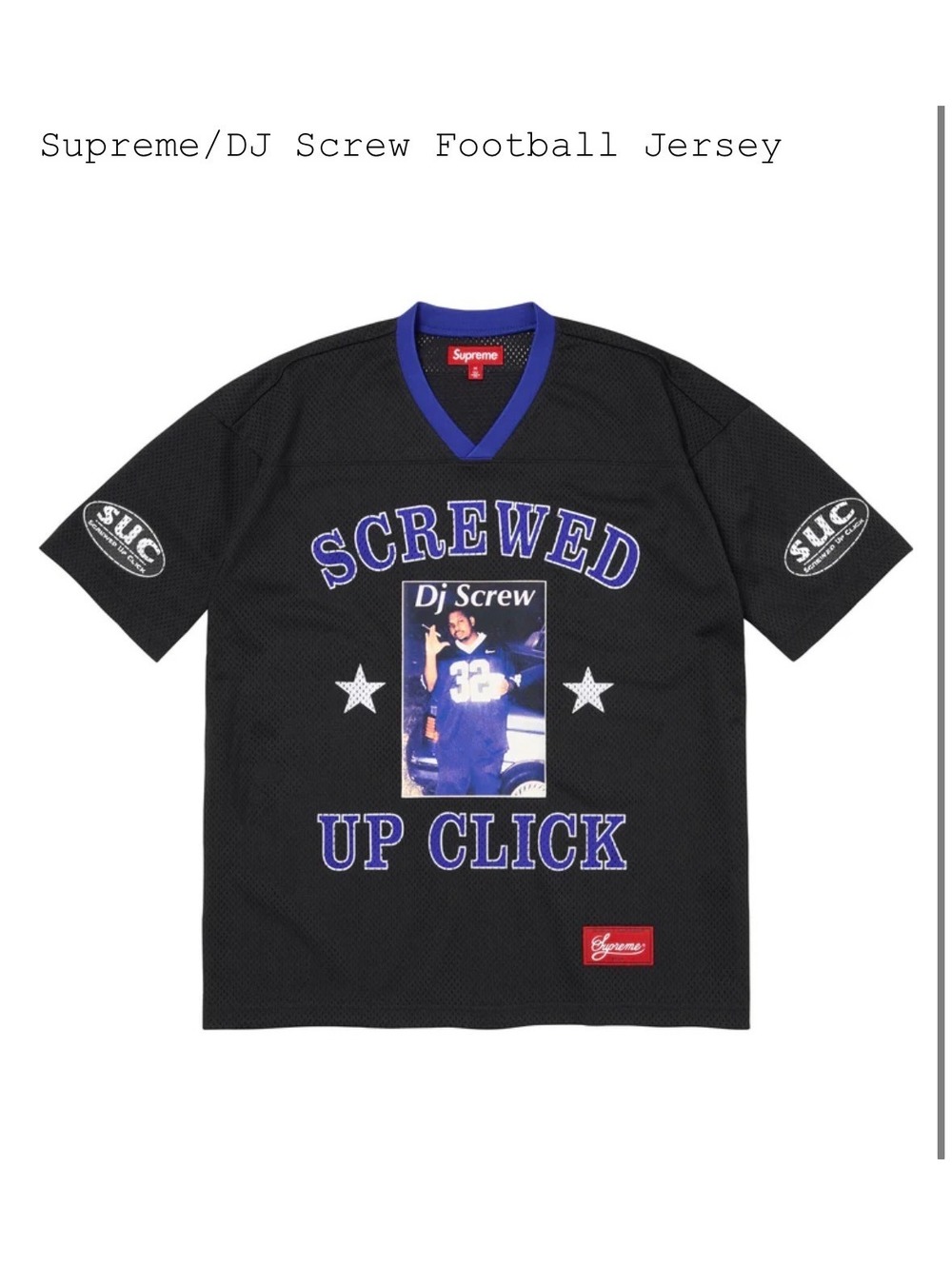 Supreme/DJ Screw Football Jersey Black/Medium - Picture 2 of 2